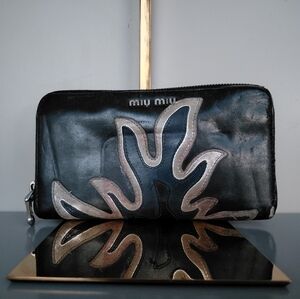 Miu Miu Black and Silver Zippy Compact Wallet